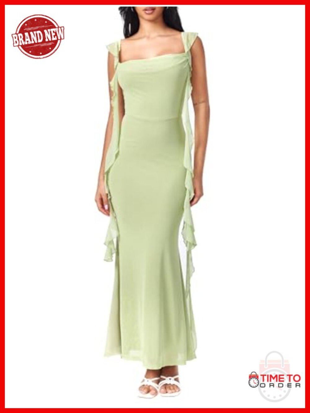 Mesh Ruffle Maxi Formal Dress Sleeveless Wedding Guest Summer